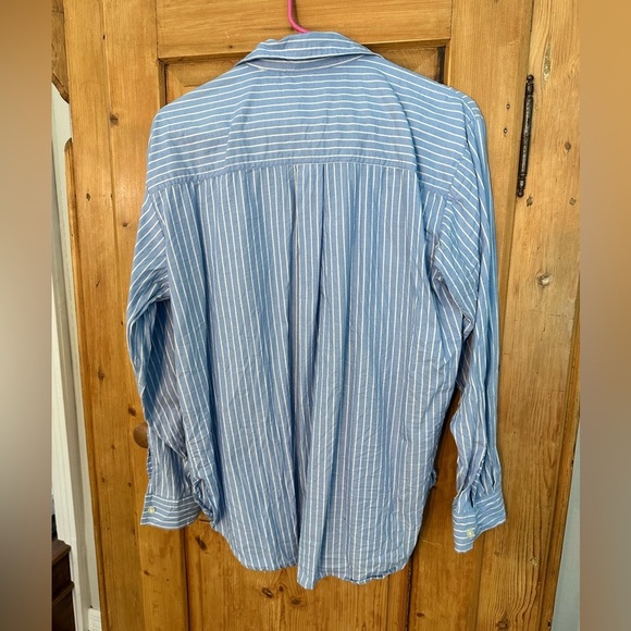 Loft Blue/White Pinstriped Button Down Long Sleeve Like New Size Large - Picture 2 of 7